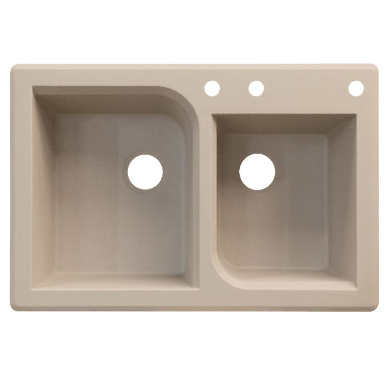 Radius 33.0625'' L Double Bowl Granite Kitchen Sink, White, 3 hole