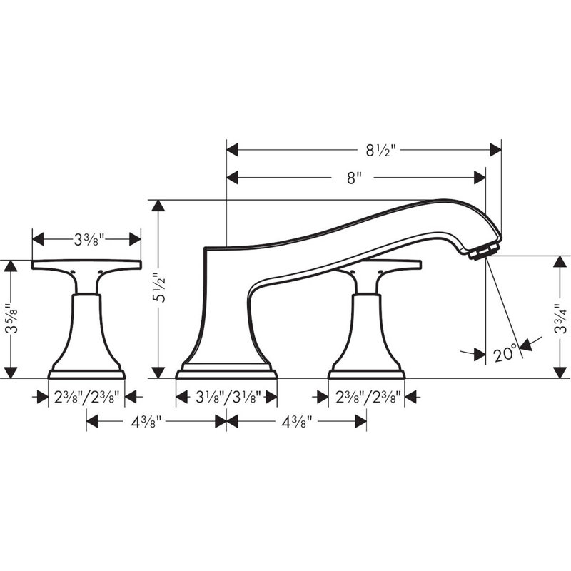 Hansgrohe Metropol Classic 3-Hole Roman Tub Set Trim Only, Cross Handle, Matte Black