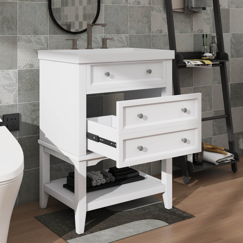 Base de meuble-lavabo 24 po avec lavabo et tiroir ouvert