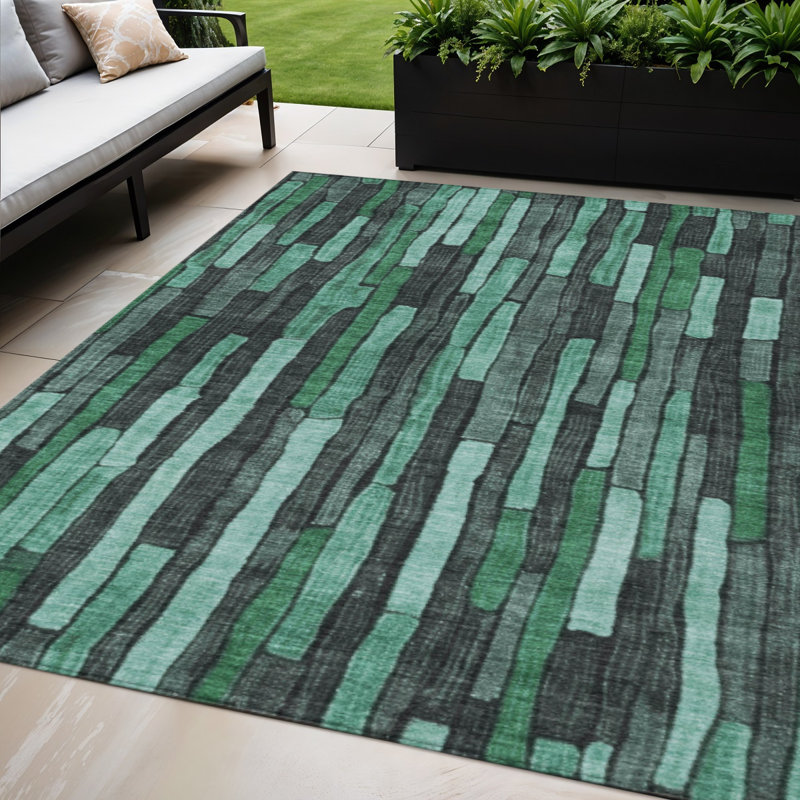 Tapis intérieur lavable rayé bleu sarcelle et émeraude 5 pi x 8 pi