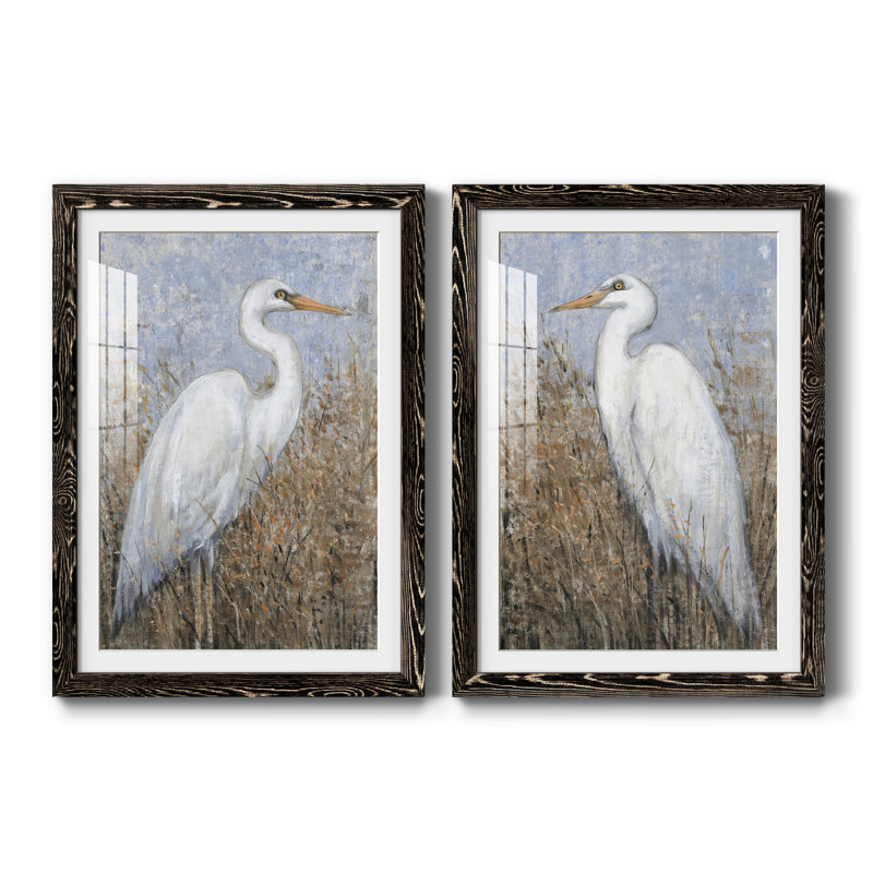White Heron I encadré mat - prêt à accrocher, Cadre noir, H 37,5 po x l 55 po x P 1 po