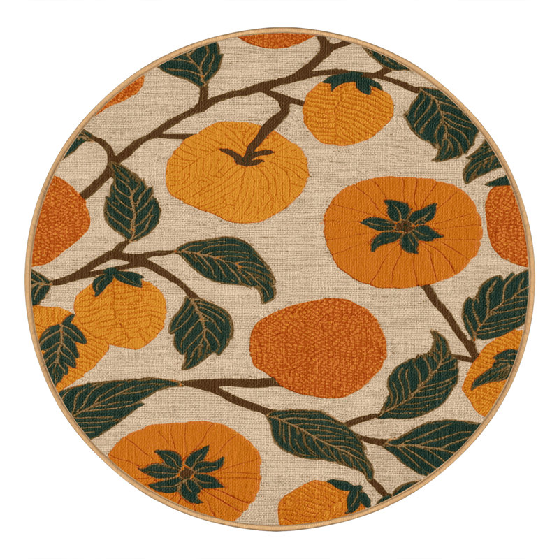  Tapis lavable fruits kaki américain, Rond 4 pi
