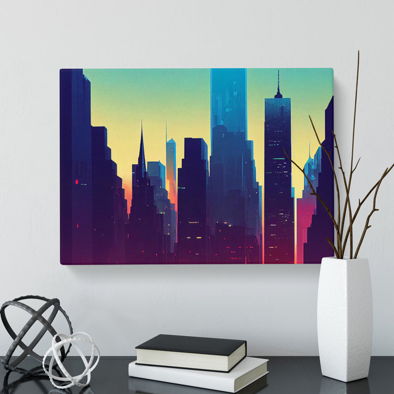 Cyberpunk New York Skyline Vol.1 - Wrapped Canvas Print, 35cm H x 50cm W x 3cm D
