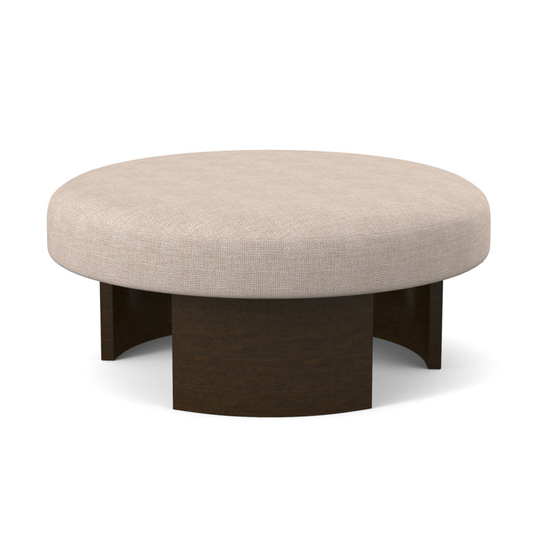Eclipse Round Ottoman, American Walnut, White Caps Fog Viscose