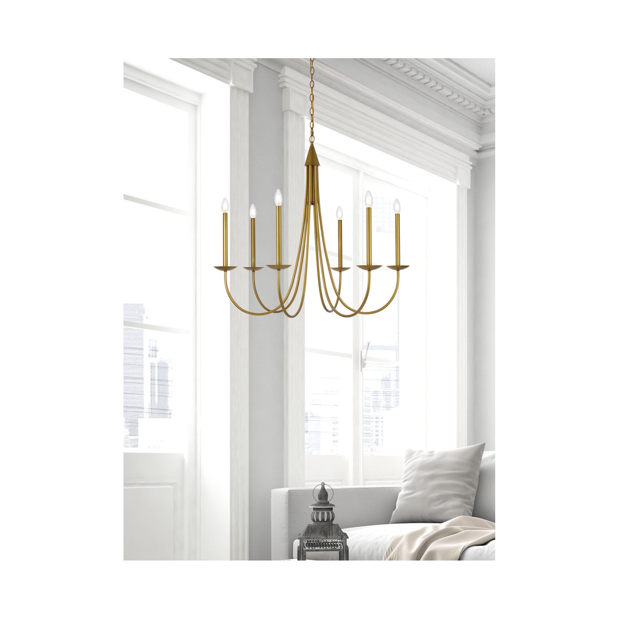 Baltray 6 - Light Steel Dimmable Chandelier, 33.7" H x 36" W x 36" D, Brass