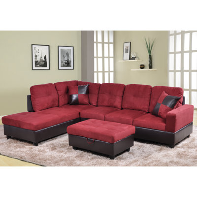 Canapé modulaire 3 pièces en flanelle rouge et PVC Beeson, faisant face à la gauche