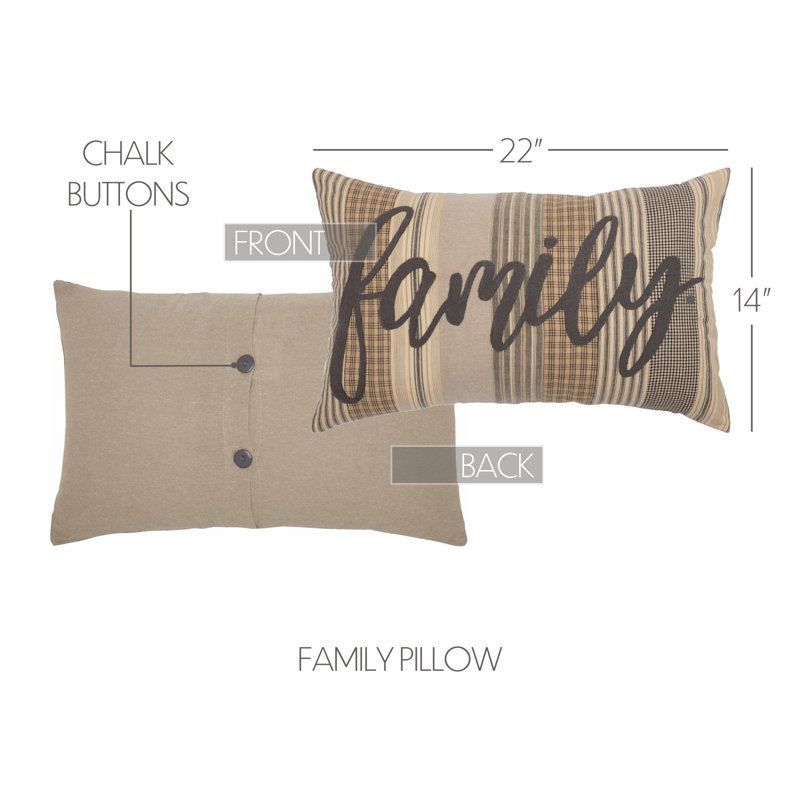 Sawyer Mill Charcoal Family Appliqued Cotton Pillow 22x14