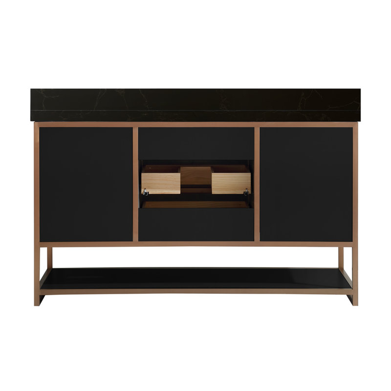 60" Freestanding Standard Bathroom Vanity with Top, Black