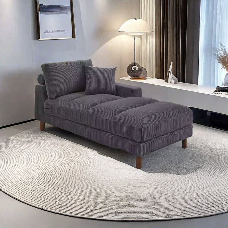 Chaise longue rembourrée en velours côtelé, Accoudoir à gauche (vu de face), Noir