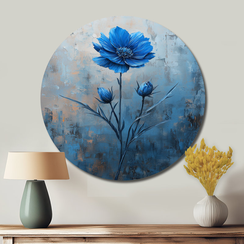 Décoration murale ronde en métal Joshuwa - Cornflowers, H 23 po x l 23 po