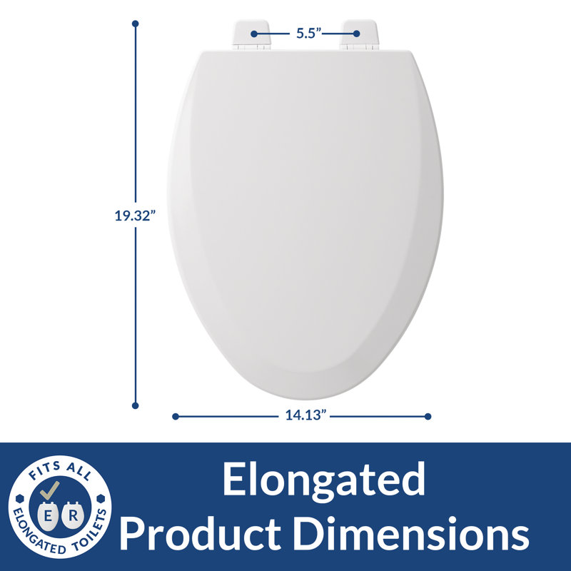 Bemis White Elongated Wood Toilet Seat with Plastic Hinges