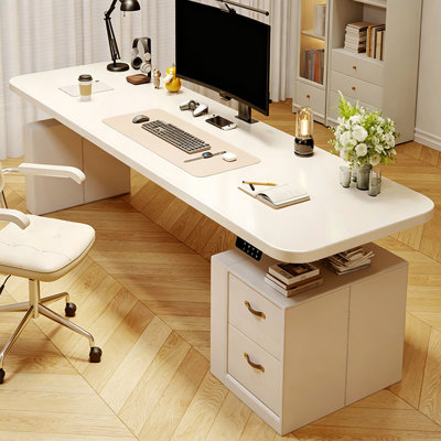 Bureau d'ordinateur 47,24 "à hauteur réglable minimaliste moderne, bois d'hévéa massif avec tiroirs