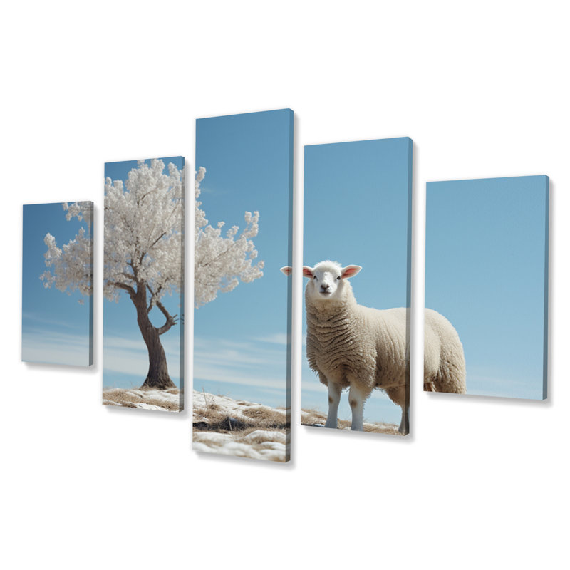 Sheep Minimalist Solitude - Reproduction d'art mural animaux - 5 panneaux