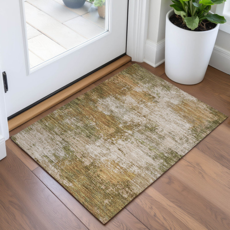 Machine Washable Indoor/Outdoor Xhevrie Copper Rug, Rectangle 1'8" x 2'6"