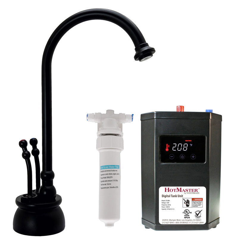 Docalorah 10" 2-Handle Hot and Cold Water Dispenser Faucet with Digital Tank and Filter, Matte Black