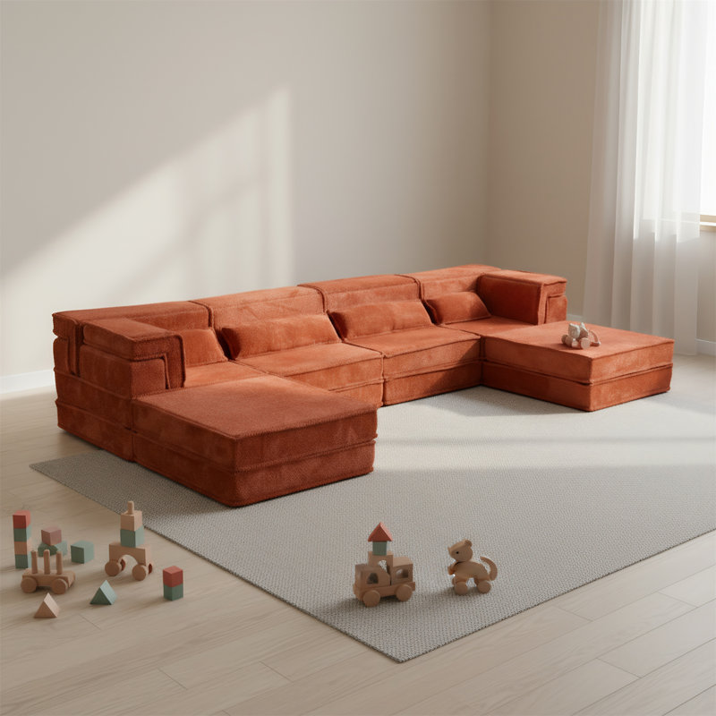 Canapé convertible modulaire avec coussins amovibles, Orange
