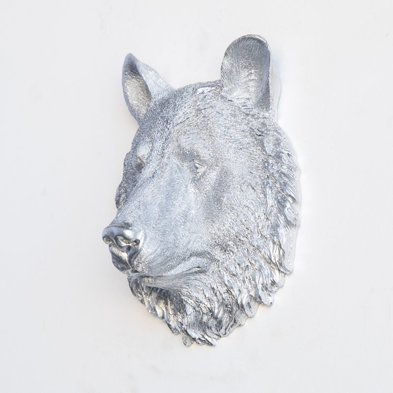 Décoration murale fausse tête d'ours miniature, Argent
