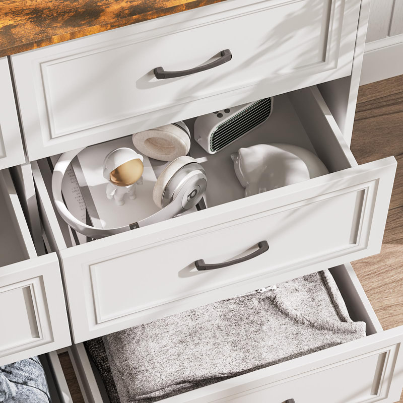 Commode 6 tiroirs avec station de charge, Blanc / brun
