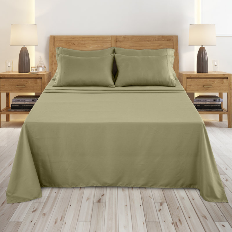 Ensemble de literie en microfibre 1800 Series, Ensemble de drap pour lit double avec deux taies d, Vert