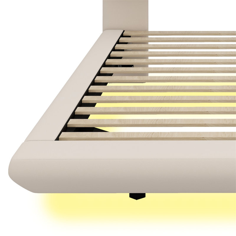 Lit plateforme tapissier Coughran avec capteur de lumière et 2 grands dossiers, Beige, Complète