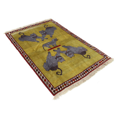 Fine Hand Knotted Cheetah Design Persian Shiraz Rug 4'1"X 6'3"