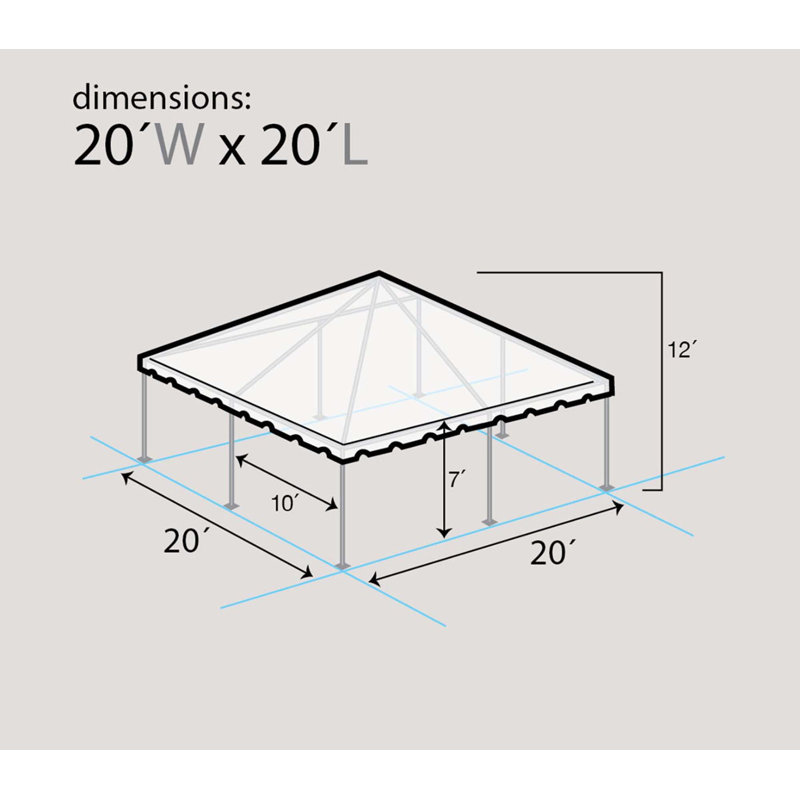 20' x 20' Weekender Party Frame Tent, Blue, 20 ft x 20 ft, White