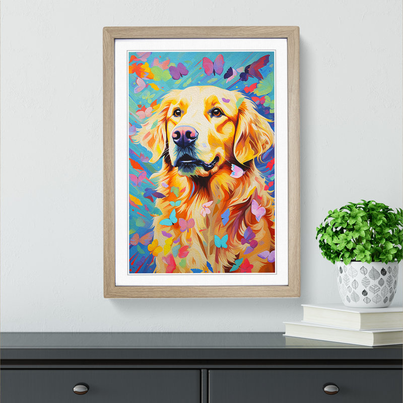 Golden Retriever Contemporary - Single Picture Frame Print on Wood