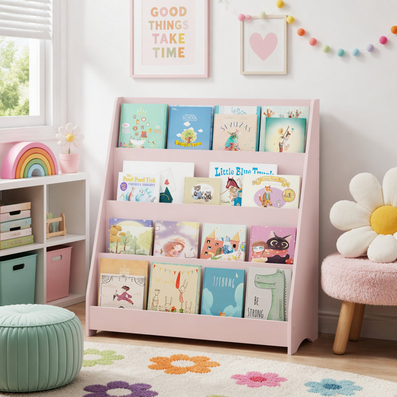 Bibliothèque pour enfants à 4 niveaux, présentoirs pour tout-petits, garde-robes de chambre à coucher, de salle de jeux et de classe, panneau de fibres à densité moyenne durable