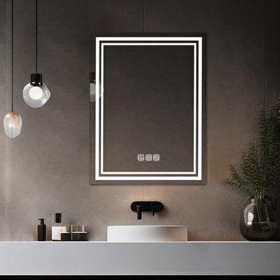 Miroir de salle de bain 36 "x 28" avec 5 minutes, 3 couleurs réglables, magnifique reflet HD, miroir mural, réglable, pleine réflexion