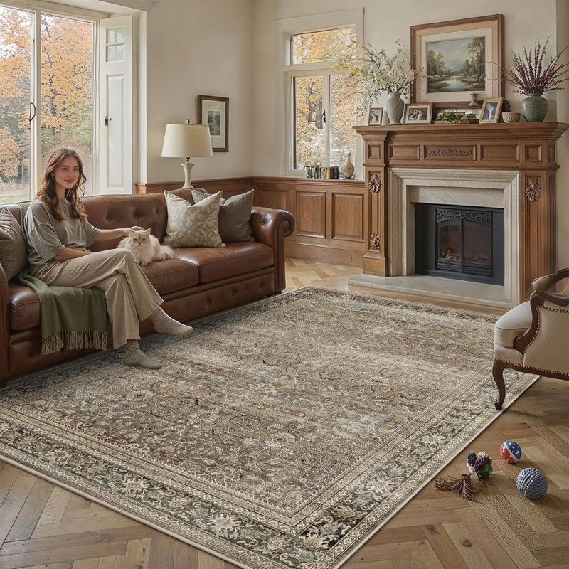 Tapis délavé lavable, antidérapant et doux, Rectangle 6'x9', Brown
