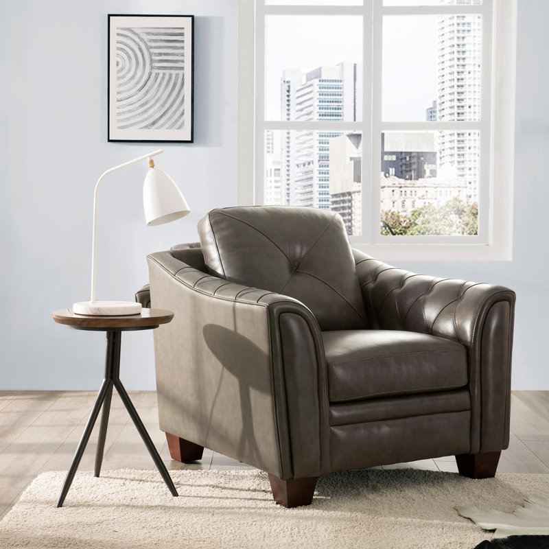 Fauteuil club l 40 po Lamontagne, Cuir véritable gris anthracite Sidekick