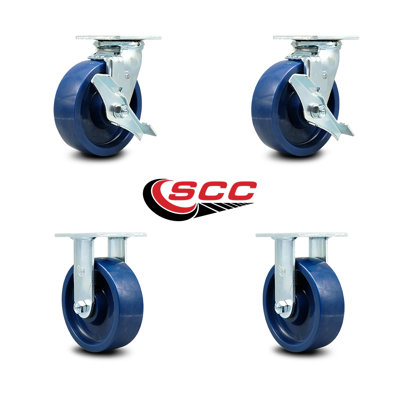 6 Inch Solid Polyurethane Caster Set with Roller Bearings 2 Brakes 2 Rigid SCC/SCC-30CS620-SPUR-TLB-2-R620-2
