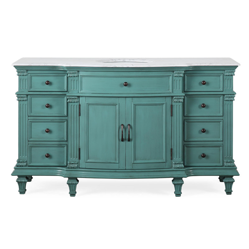 Ohman 60 " W Freestanding Standard Free Standing 1 Single Vanity Bathroom Vanity With Carrara Marble Top, Green