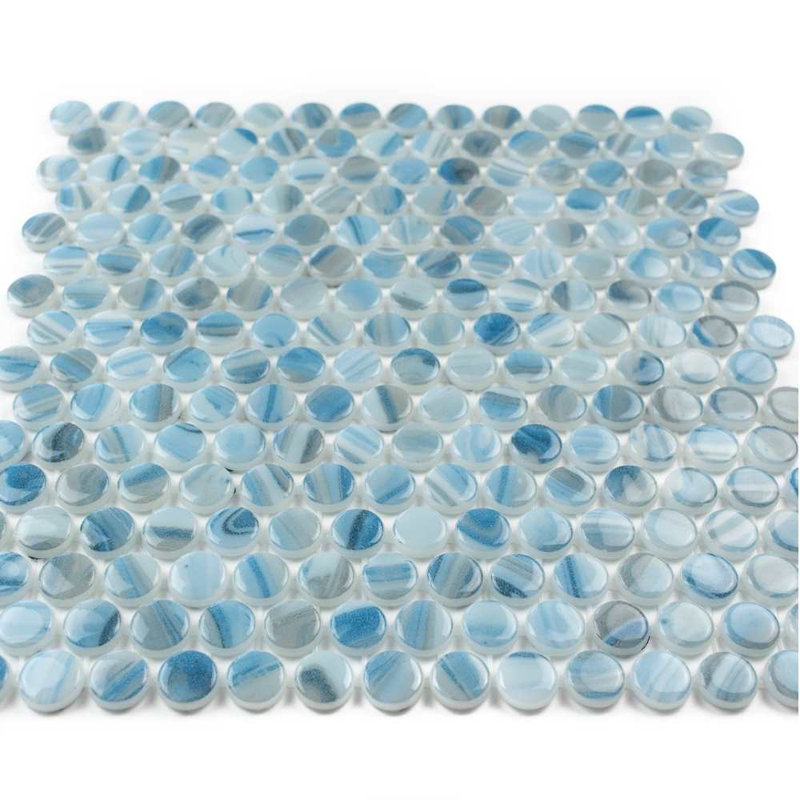 Eterna Penny 12"x12" Recycled Glass Mosaic Tile, Deep Blue
