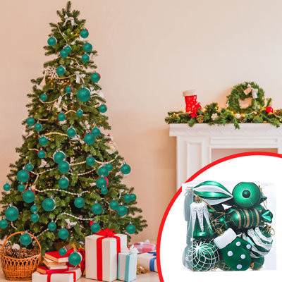 I 16 pièces de boules de Noël colorées, pendentifs décorations d'arbre avec boucles en métal