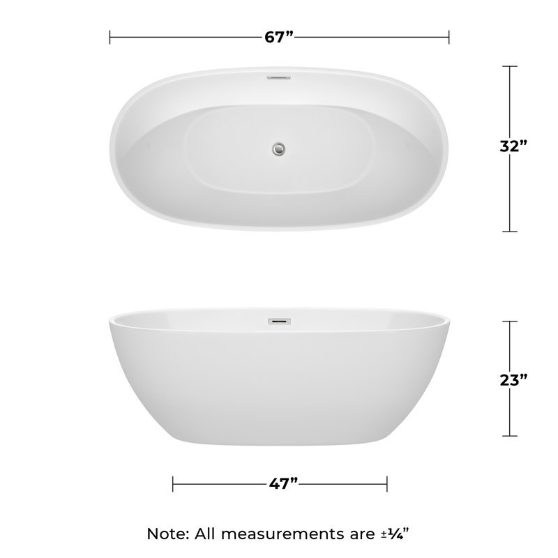 Juno 67'' x 32'' Soaking Acrylic Bathtub, Polished Chrome