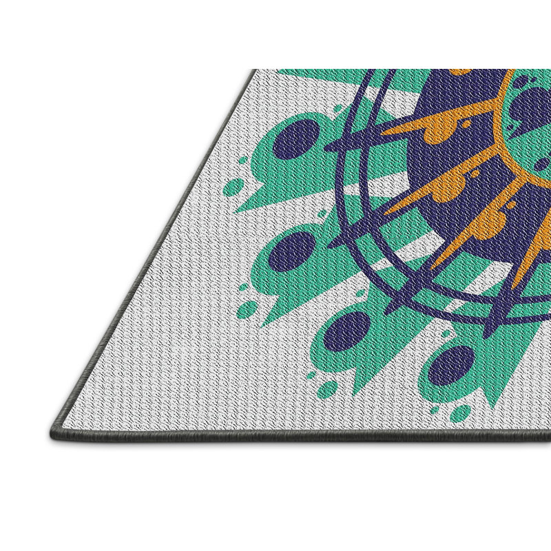 Tapis abstrait vert aqua / bleu marine, Rectangle 5 pi x 7 pi