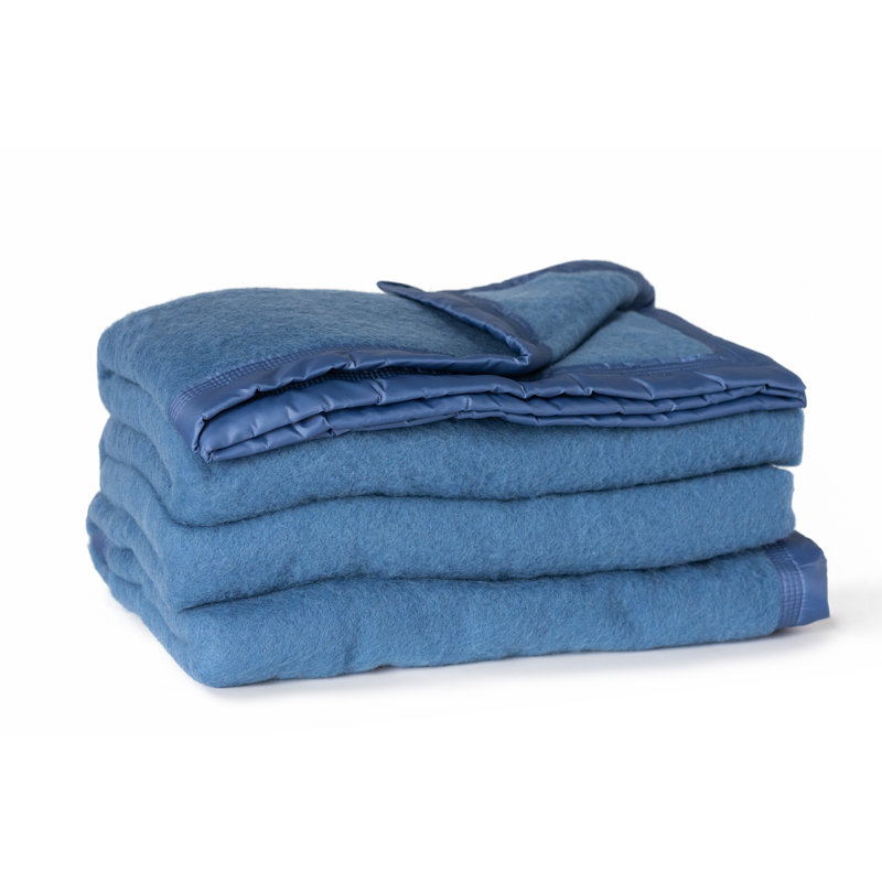 Marine Blue Twin Heavyweight Reversible Wool Blanket