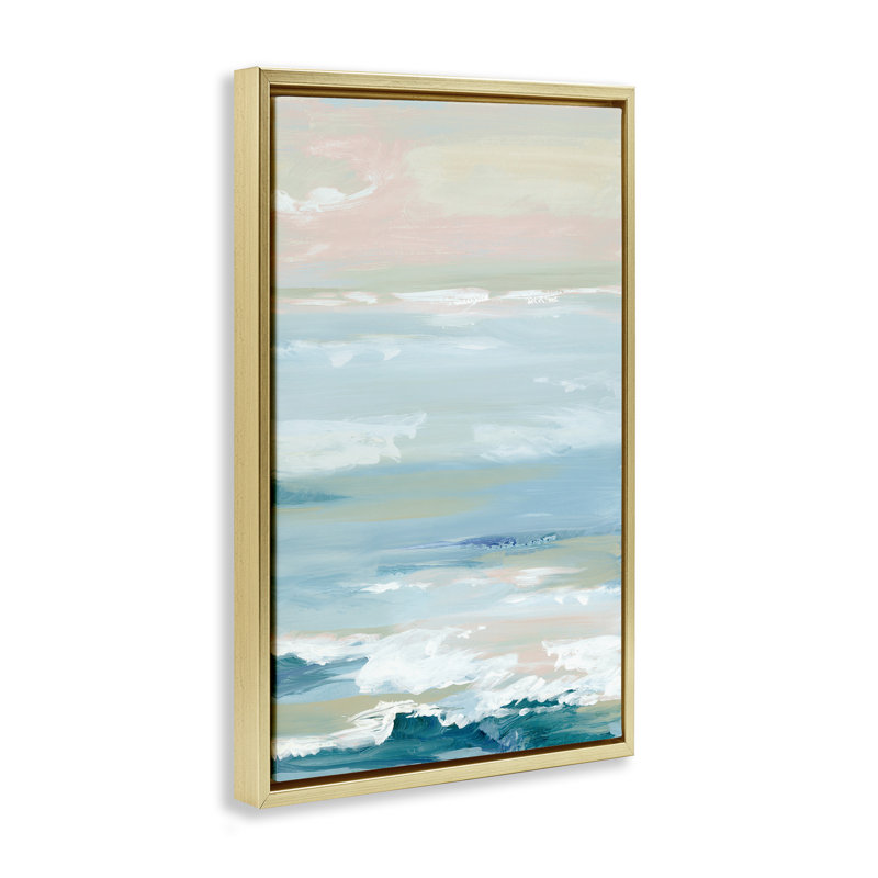 Cadre flottant Seaside Blush Abstraction, design par Lera, H 25 po x l 17 po, Cadre flottant métallique doré
