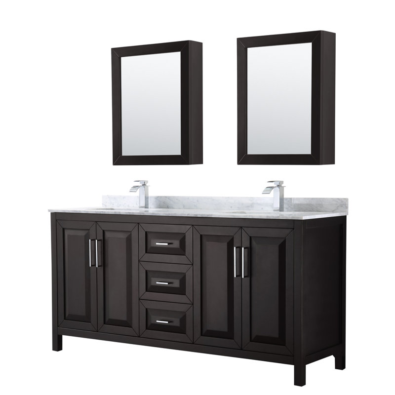 Daria 72'' W Double Vanity, White, Polished Chrome, White Cultured Marble