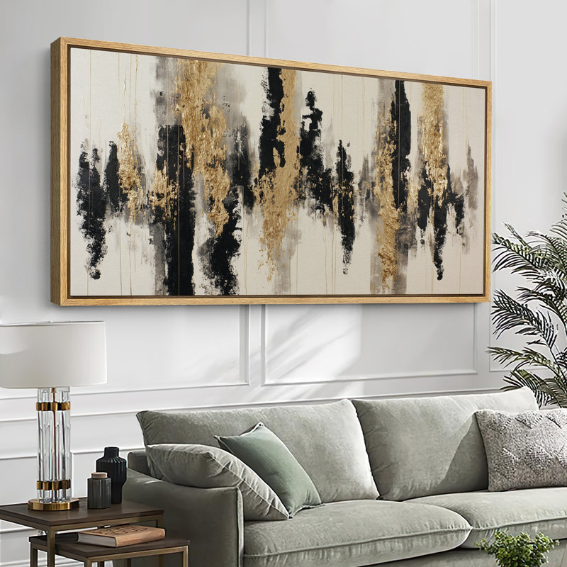 «Black Gold Abstract Design Art», reproduction d'art sur toile encadrée extra large, Cadre flottant noir
