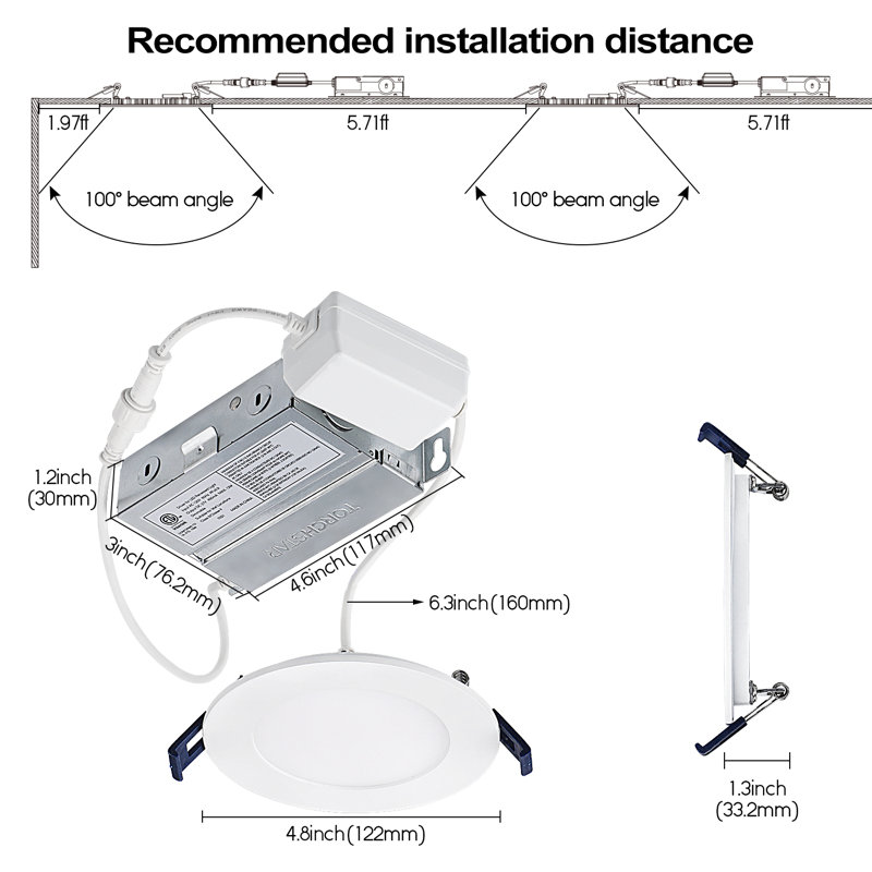 Plafonnier encastré WiFi WiFi avec boîte en J, intensité variable, changement de couleur chaud froid 2000-5000K, garniture encastrée ouverte de 4 po