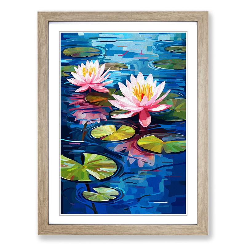 Water Lily Dadaism - Single Picture Frame Print on Wood, Oak Framed, 46cm H x 34cm W