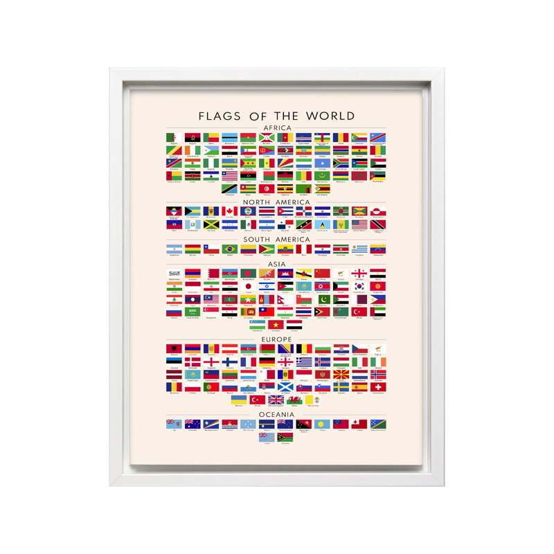 Drapeaux du monde, Canvas, 12"H x 16"W, White Framed