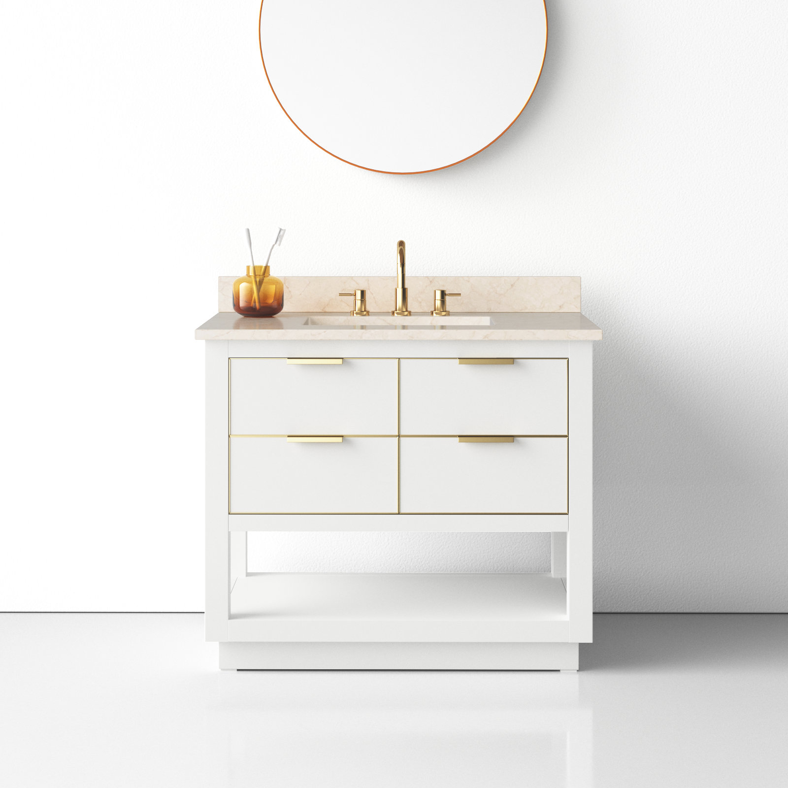 Allie 42" Single Bathroom Vanity Set, Carrera White Marble/Gold, White, 36"W
