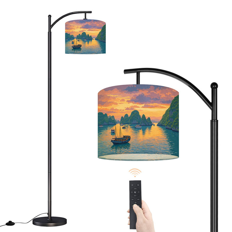 Lampe sur pied à arc avec abat-jour réglable Island Halong Bay Sunset Sunset Lampe sur pied Vietnam