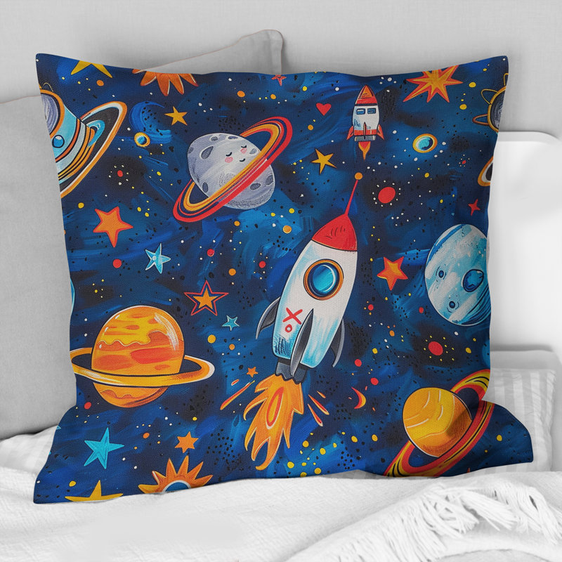 Coussin décoratif bleu, bleu et rouge, 16" x 16"