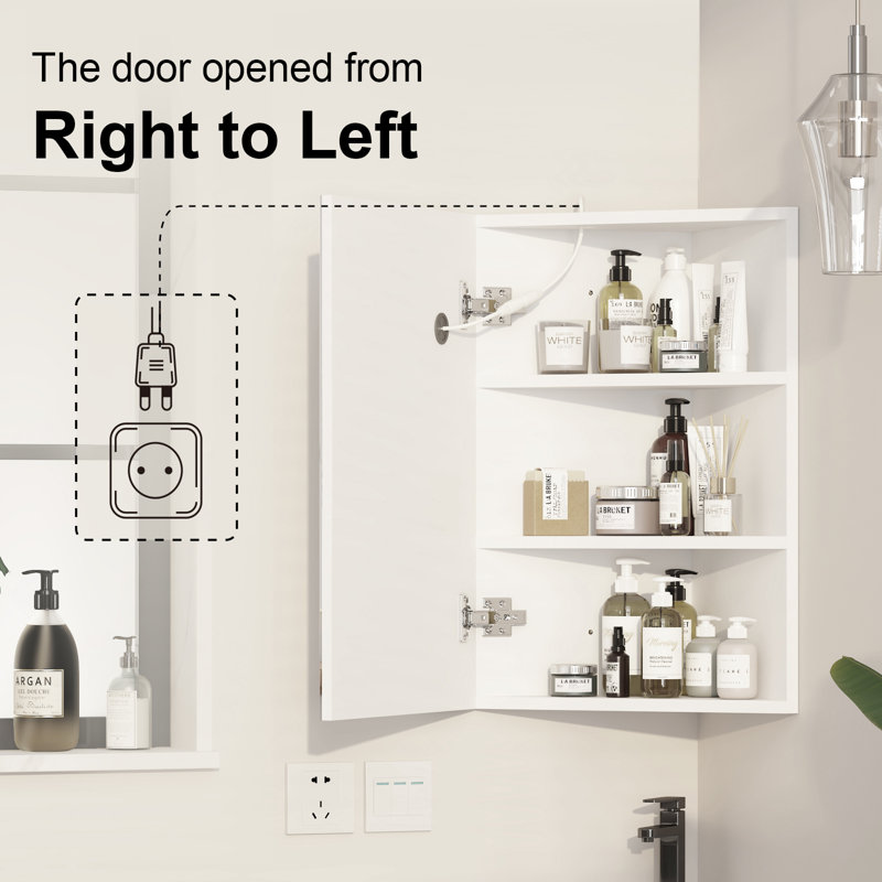Ayyat 40 W x 60 H cm Corner Illuminated Mirror Cabinet 3 Shelf