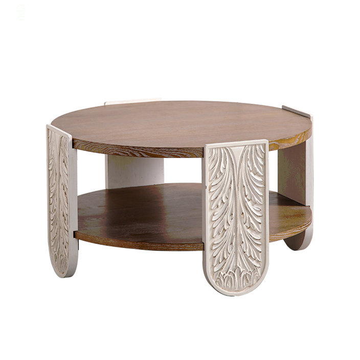 Table basse en bois sculpté, table de bout rétro avec rangement double couche, petite table d'appoint pour le salon, table de chevet de style palais pour les petits espaces
