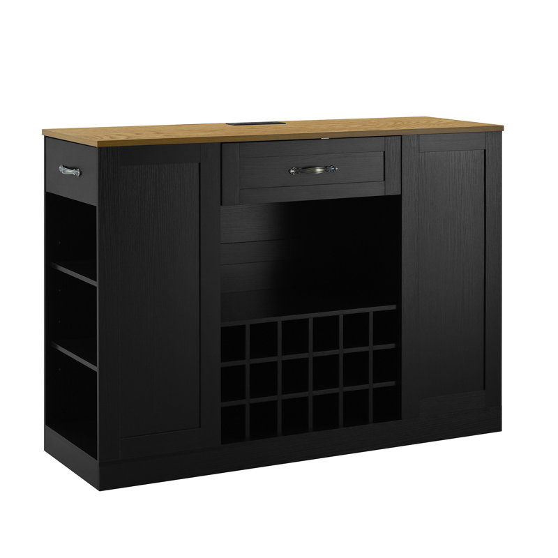 Armoire à café moderne à vin, support à vin réglable et prise de courant, Noir